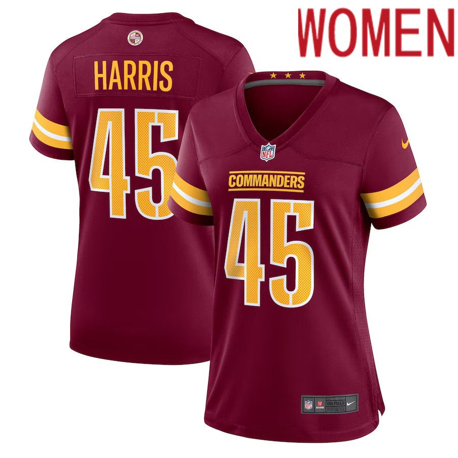 Women Washington Commanders #45 De Jon Harris Nike Burgundy Game Player NFL Jersey